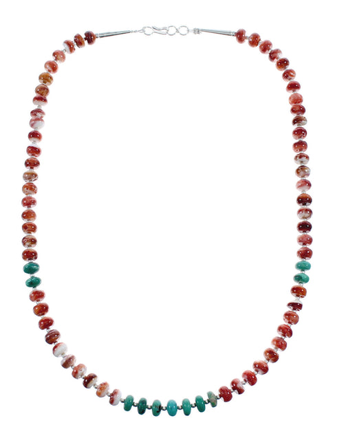 Southwestern Turquoise and Oyster Shell Sterling Silver Bead Necklace JX124634