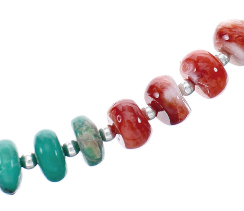 Southwestern Turquoise and Oyster Shell Sterling Silver Bead Necklace JX124634