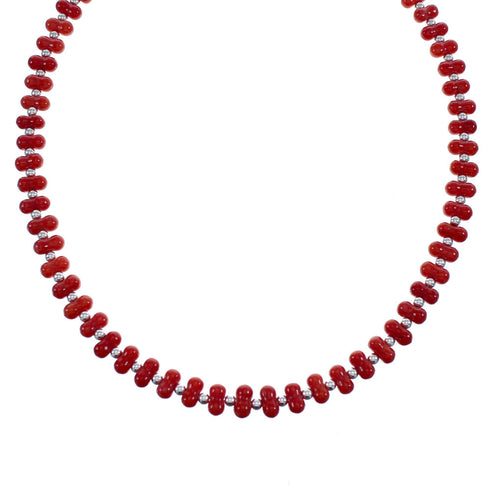 Southwestern Sterling Silver and Coral Bead Necklace JX124632