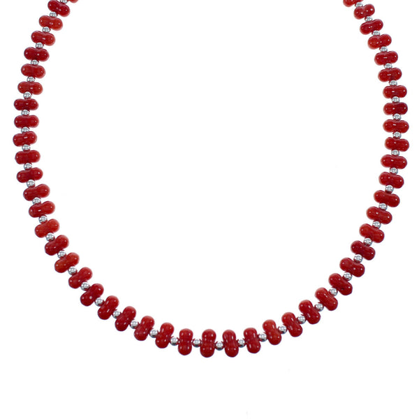 Southwestern Sterling Silver and Coral Bead Necklace JX124632