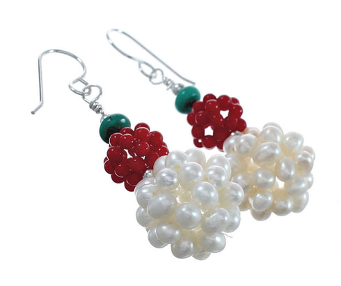 Authentic Sterling Silver Multicolor Bead Hook Dangle Earrings JX124622