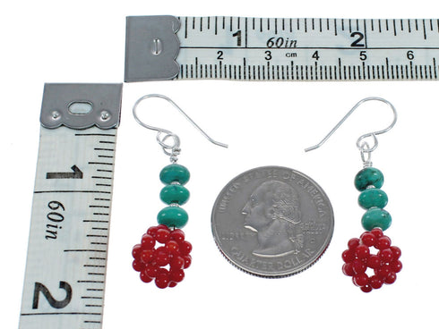 Authentic Sterling Silver Turquoise Coral Bead Hook Dangle Earrings JX124623