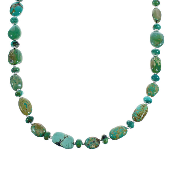 Kingman Turquoise Native American Bead And Silver Necklace AX124692