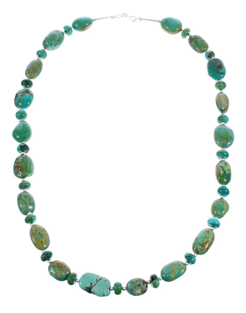 Kingman Turquoise Native American Bead And Silver Necklace AX124692