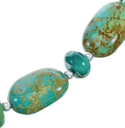 Kingman Turquoise Native American Bead And Silver Necklace AX124692