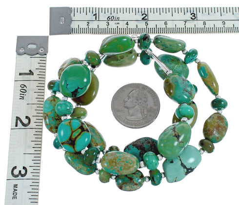 Kingman Turquoise Native American Bead And Silver Necklace AX124692