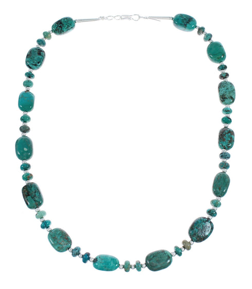 Native American Turquoise Bead Sterling Silver Necklace AX124694