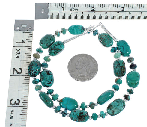 Native American Turquoise Bead Sterling Silver Necklace AX124694