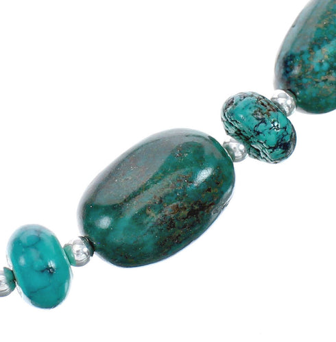 Turquoise Native American Bead And Silver Necklace AX124695