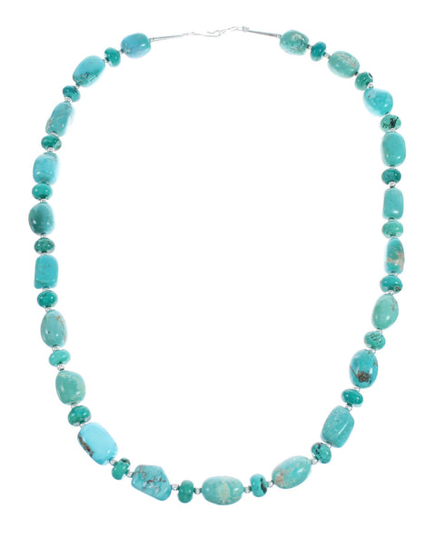 Kingman Turquoise Native American Bead And Silver Necklace AX124690