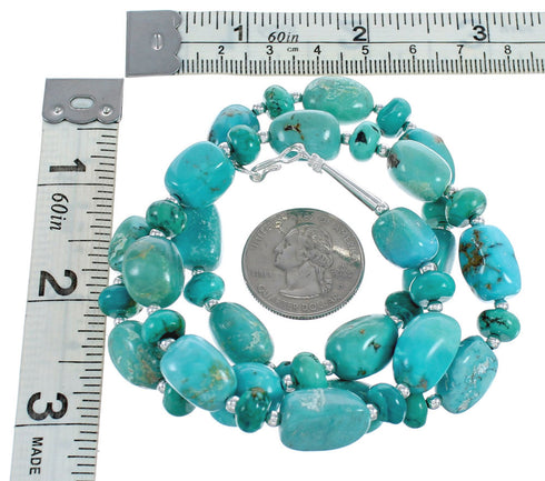 Kingman Turquoise Native American Bead And Silver Necklace AX124690