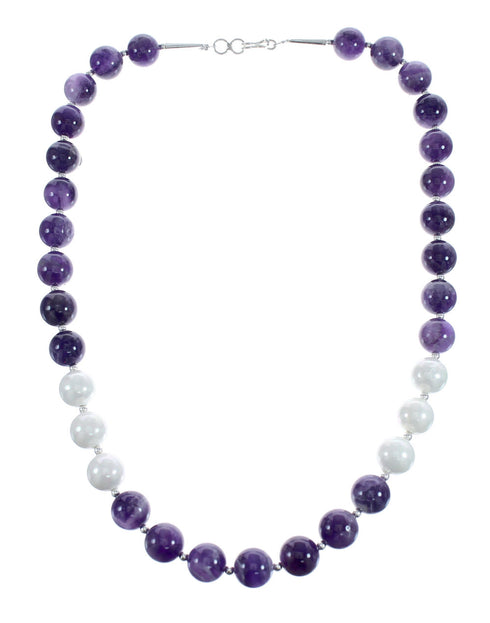 Native American Navajo Amethyst and Mother of Pearl Bead Sterling Silver Necklace AX124676