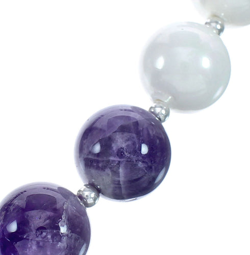 Native American Navajo Amethyst and Mother of Pearl Bead Sterling Silver Necklace AX124676