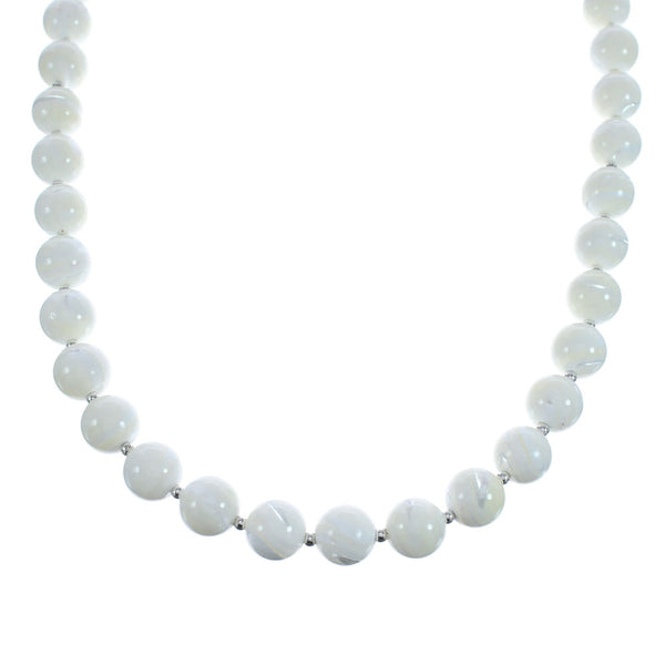 Native American Navajo Mother of Pearl Bead Sterling Silver Necklace AX124671