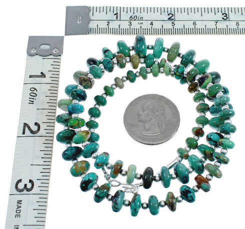 Native American Navajo Turquoise Bead Sterling Silver Necklace AX124668