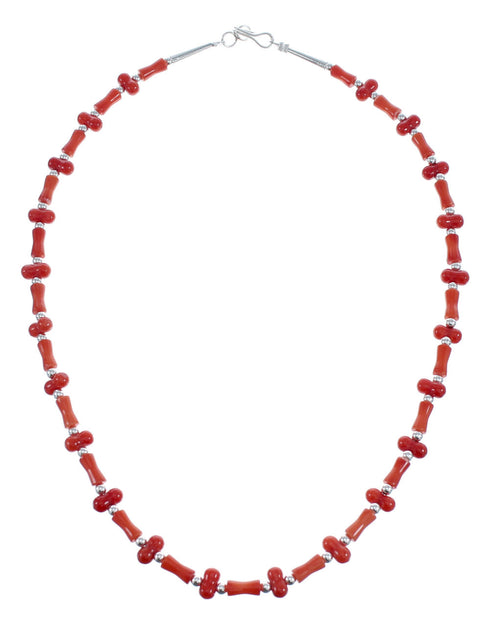 Native American Navajo Coral Bead Sterling Silver Necklace AX124682