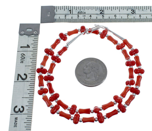 Native American Navajo Coral Bead Sterling Silver Necklace AX124682