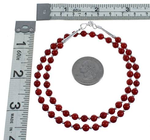 Native American Navajo Coral Round Bead Sterling Silver Necklace AX124681