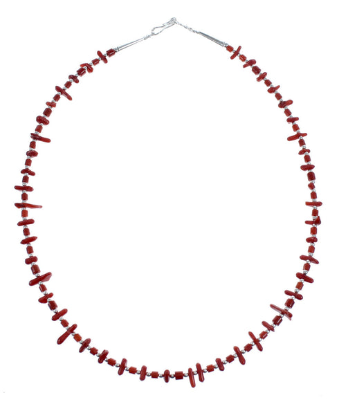 Native American Navajo Coral Bead Sterling Silver Necklace AX124679