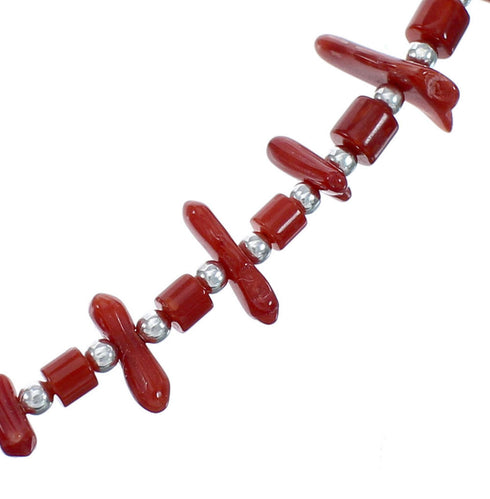 Native American Navajo Coral Bead Sterling Silver Necklace AX124679