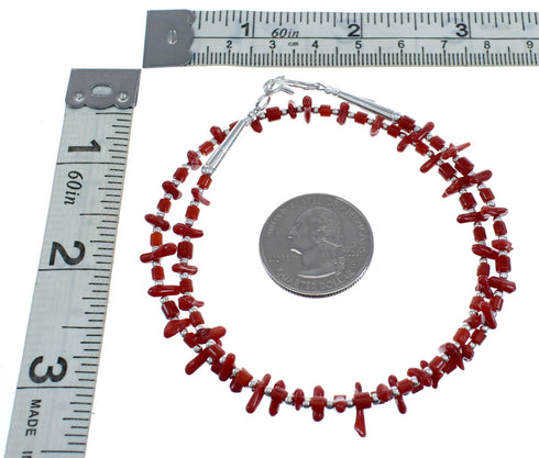 Native American Navajo Coral Bead Sterling Silver Necklace AX124679