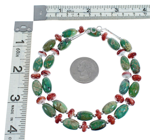 Kingman Turquoise and Oyster Shell Sterling Silver Bead Necklace AX124710