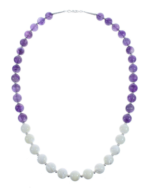 Amethyst and Mother of Pearl Bead Sterling Silver Necklace AX124717
