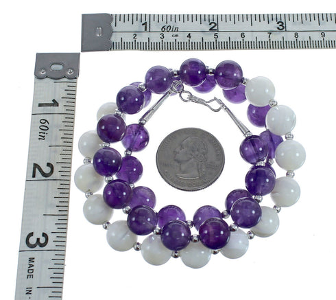Amethyst and Mother of Pearl Bead Sterling Silver Necklace AX124717