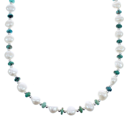 Turquoise and Mother of Pearl Bead Sterling Silver Necklace AX124718