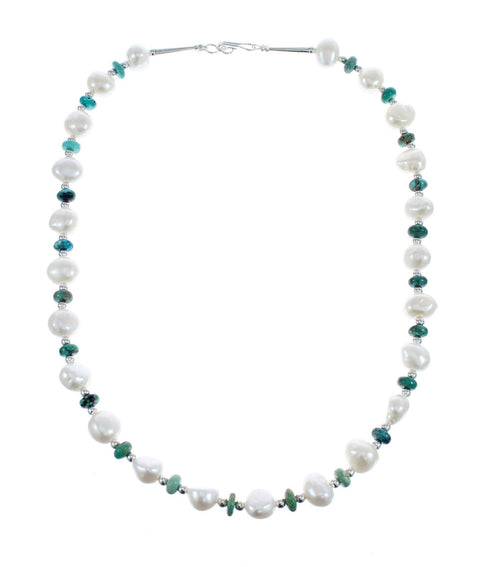 Turquoise and Mother of Pearl Bead Sterling Silver Necklace AX124718