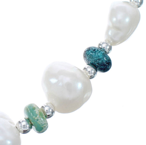 Turquoise and Mother of Pearl Bead Sterling Silver Necklace AX124718