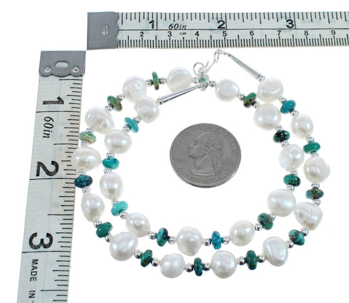 Turquoise and Mother of Pearl Bead Sterling Silver Necklace AX124718