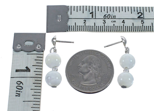 Sterling Silver Mother of Pearl Bead Post Dangle Earrings AX124724