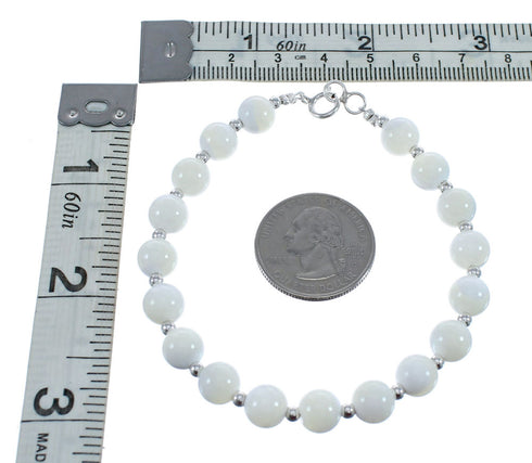 Genuine Sterling Silver Mother of Pearl Bead Bracelet AX124715