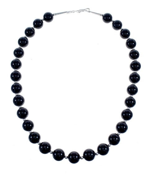 Native American Onyx Sterling Silver Bead Necklace AX124741