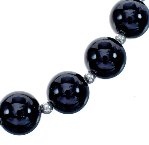 Native American Onyx Sterling Silver Bead Necklace AX124741