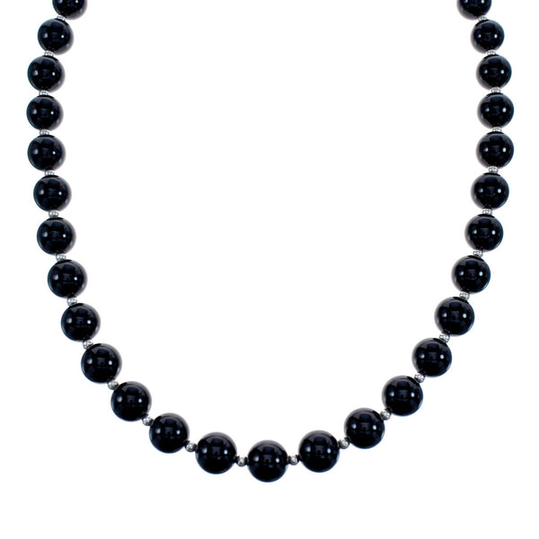 Native American Onyx Sterling Silver Bead Necklace AX124742