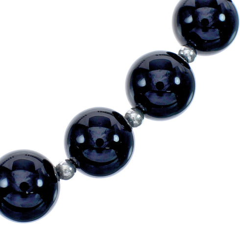 Native American Onyx Sterling Silver Bead Necklace AX124742