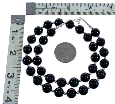 Native American Onyx Sterling Silver Bead Necklace AX124742