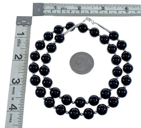 Native American Onyx Sterling Silver Bead Necklace AX124743