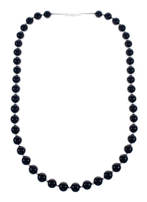 Native American Onyx Sterling Silver Bead Necklace AX124744