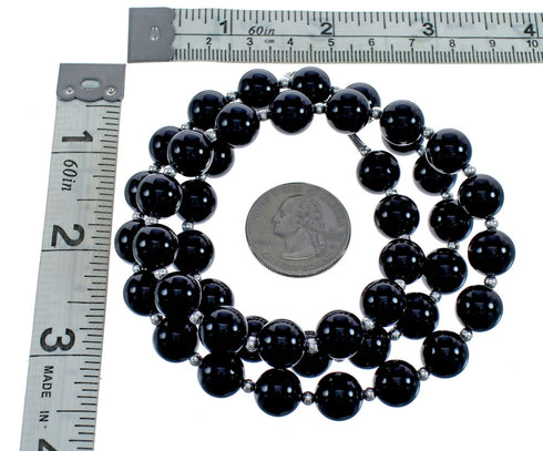 Native American Onyx Sterling Silver Bead Necklace AX124744