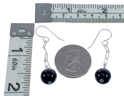 Native American Onyx Sterling Silver Bead Hook Dangle Earrings AX124740
