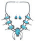 Turquoise Sterling Silver Navajo Naja Squash Blossom Necklace And Earrings Set AX124767