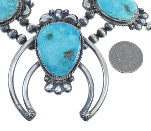 Turquoise Sterling Silver Navajo Naja Squash Blossom Necklace And Earrings Set AX124767