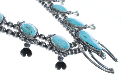 Turquoise Sterling Silver Navajo Naja Squash Blossom Necklace And Earrings Set AX124767