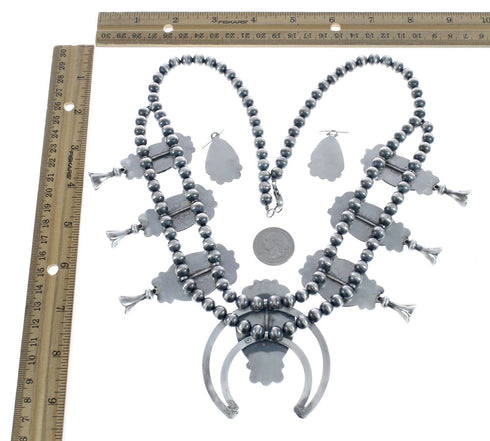 Turquoise Sterling Silver Navajo Naja Squash Blossom Necklace And Earrings Set AX124768