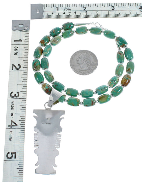 Native American Kingman Turquoise Inlay And Sterling Silver Navajo Bead Necklace And Pendant Set AX124780