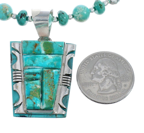 Native American Kingman Turquoise Cobble Inlay And Sterling Silver Navajo Bead Necklace Set AX124789