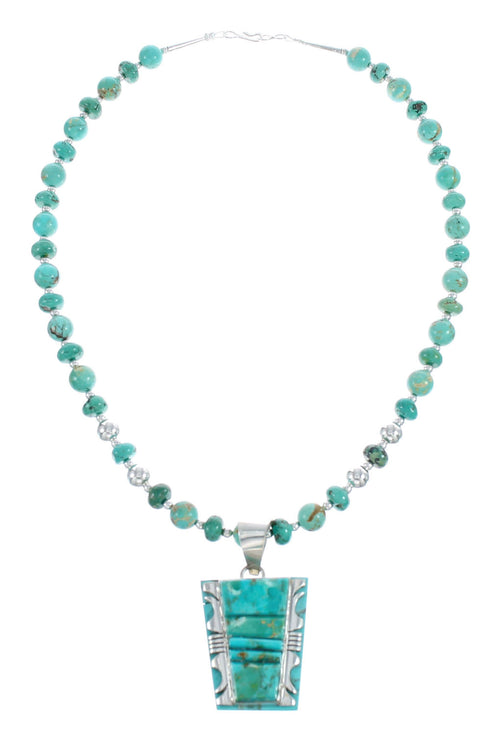Native American Kingman Turquoise Cobble Inlay And Sterling Silver Navajo Bead Necklace Set AX124790